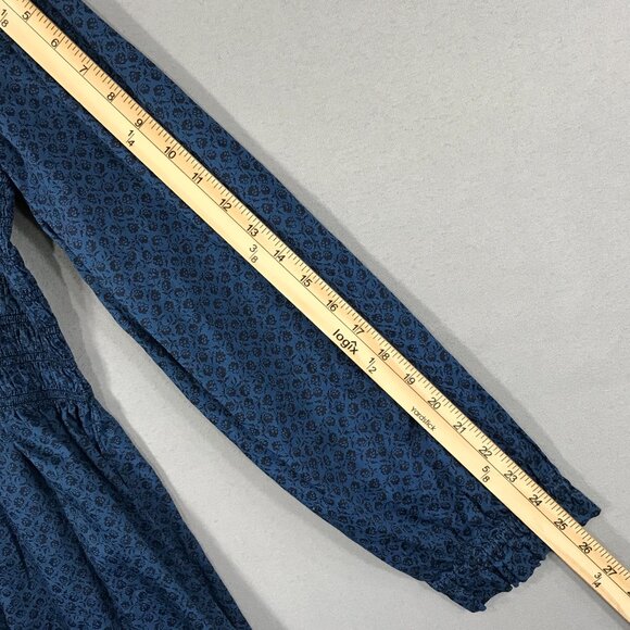 GAP Dress Women's XL Blue Floral Pullover Mini Smocked Ruffle Sleeve Pockets - Picture 16 of 16